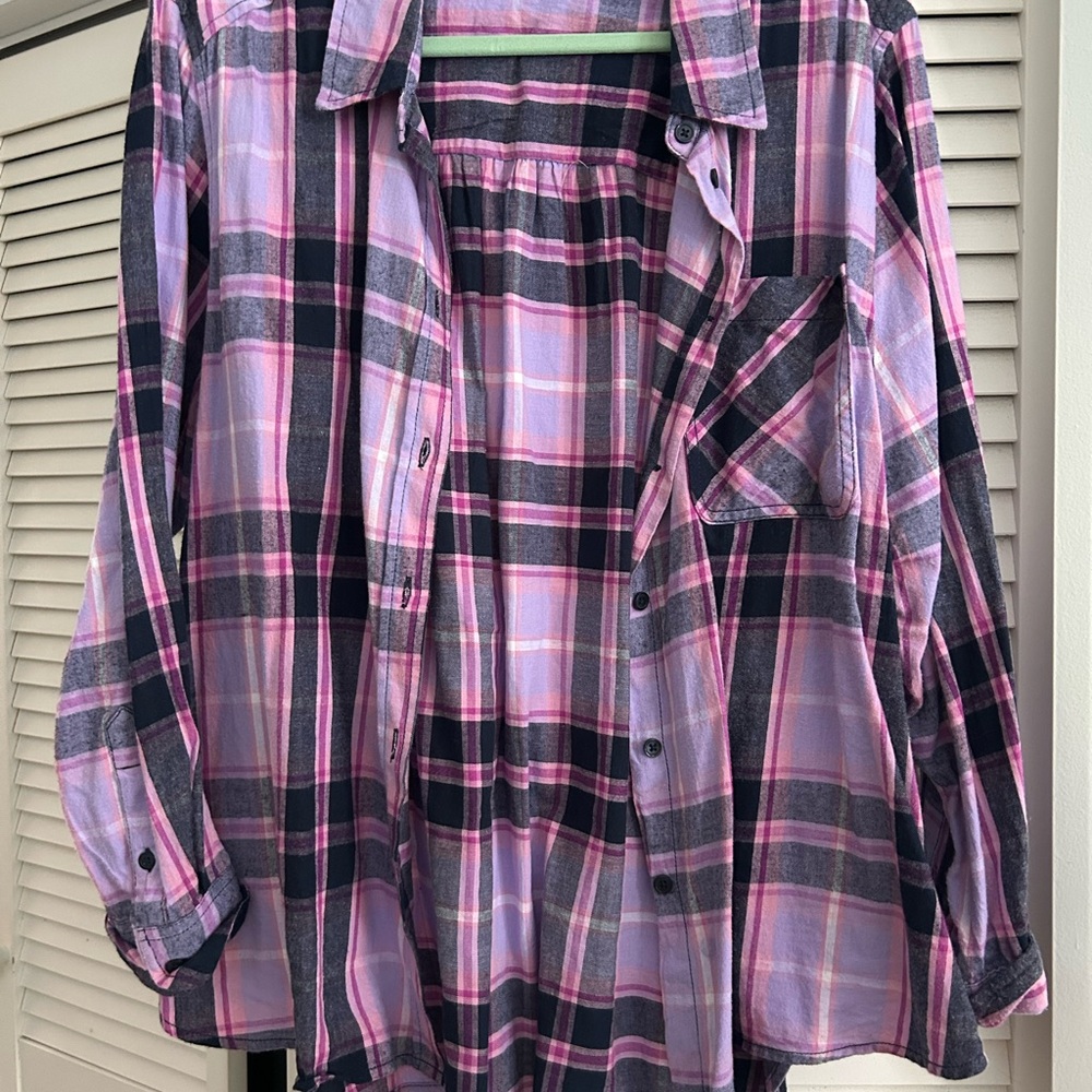 Time and Tru Purple and Black Plaid Shirt